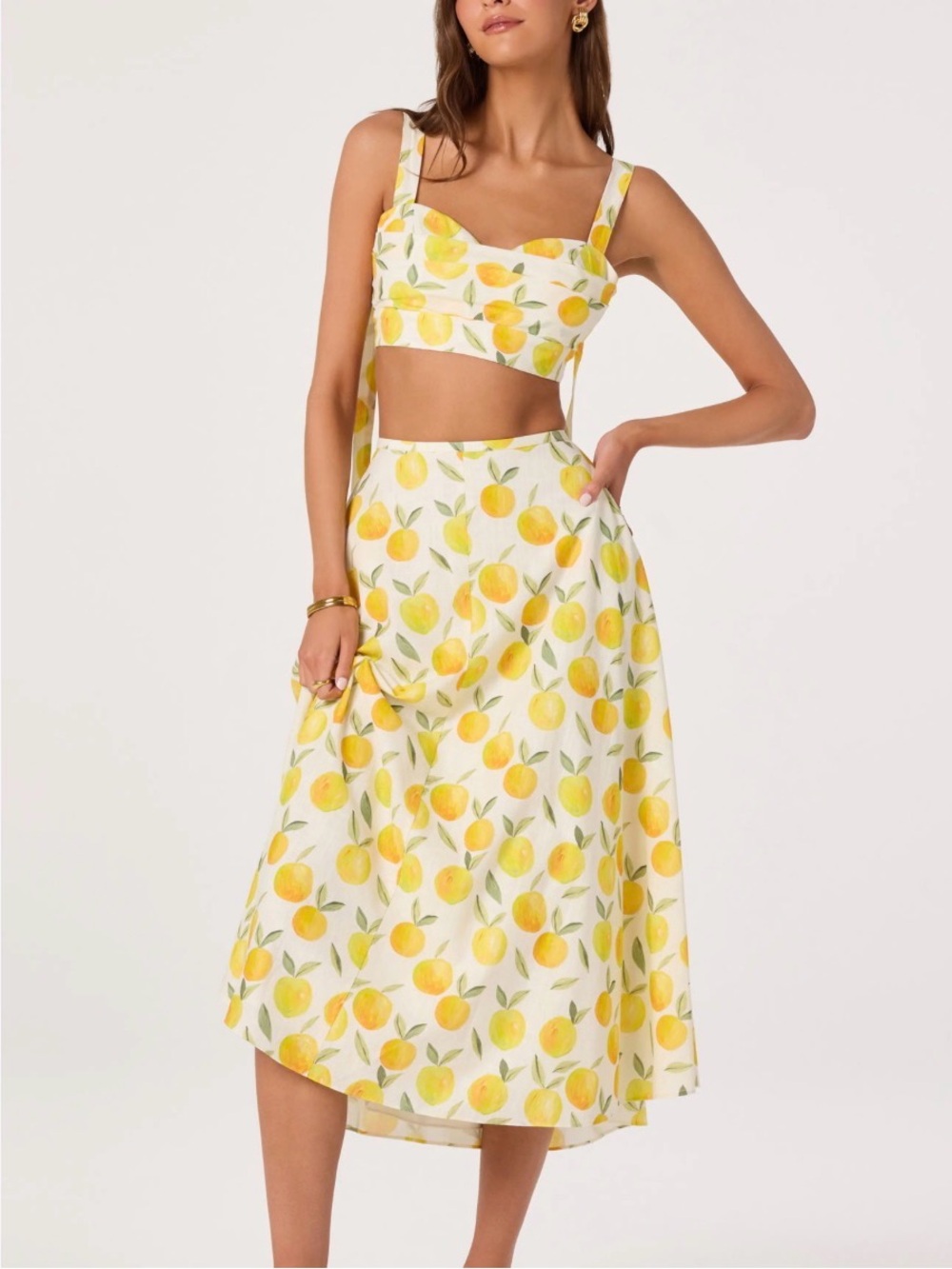 Myria Lemon Print Cotton Midi Skirt by ASTR The Label